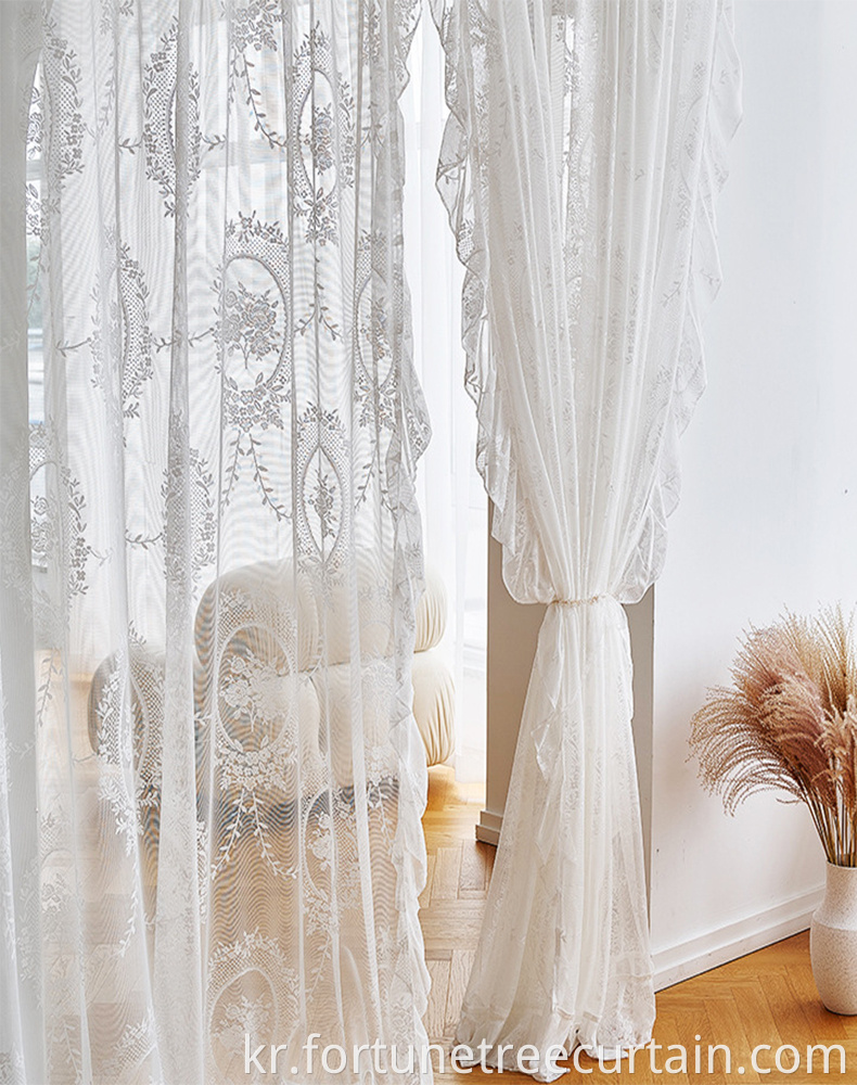 White Rococo Embroidery Curtain Sheer